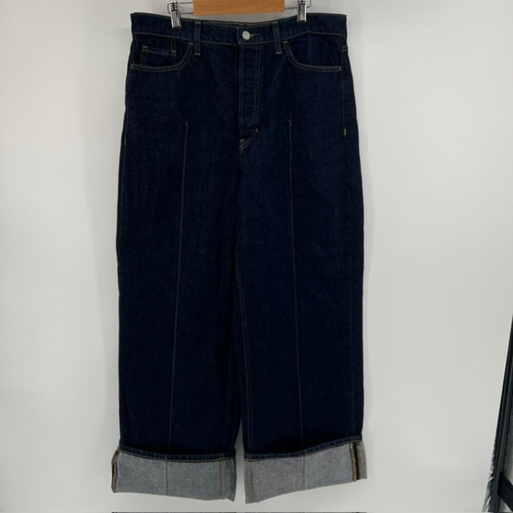 NEW Banana Republic Wide Leg High Rise Cuffed Denim Jeans Size 31 CottonDarkWash